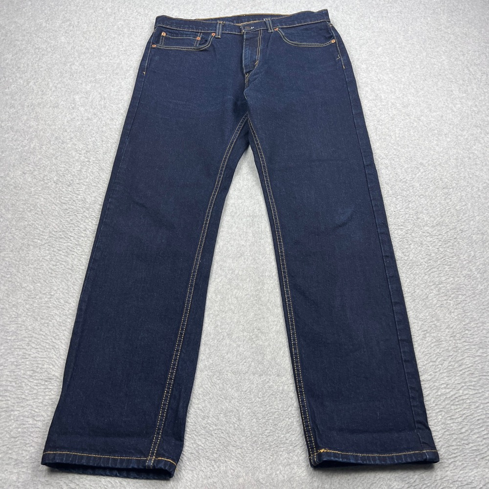 Levis 505 Jeans Mens 34x32 Dark Wash Blue Regular Fit Straight Leg Stretch Denim